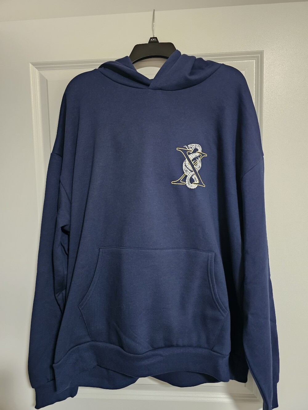 Express Men's Navy Crewneck Hoodie with Embroidered Crest